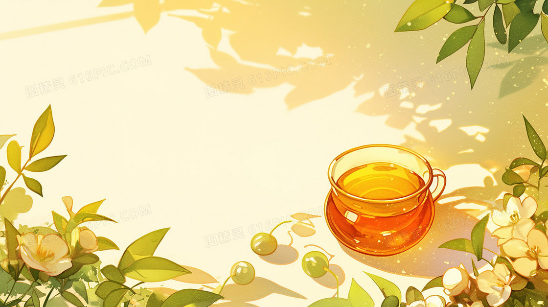 手绘春茶饮品背景