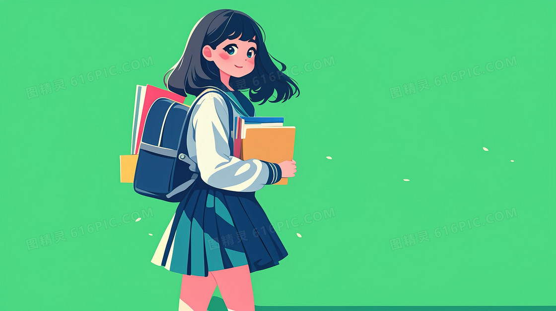 卡通抱着书本的学生背景