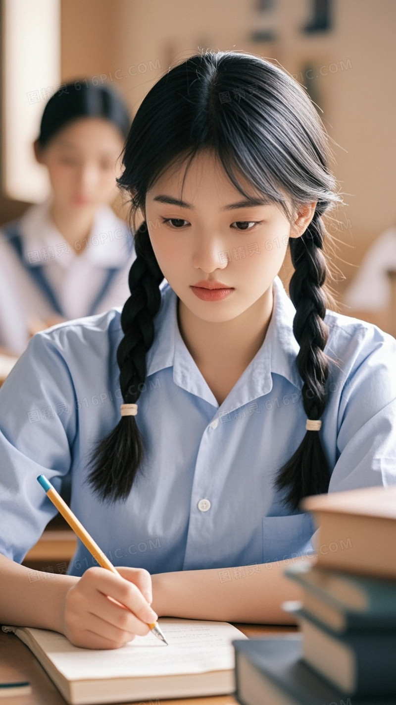 风格七零年代
角色女
场景
描述室内教室场景背景有黑板和模糊的其他学生