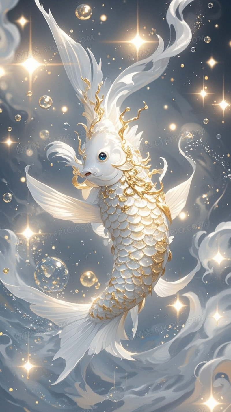 一只美丽的白色和金色锦鲤