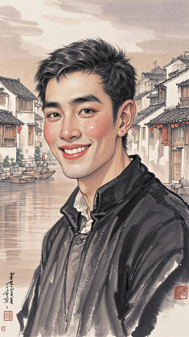四分之三侧面男青年人物