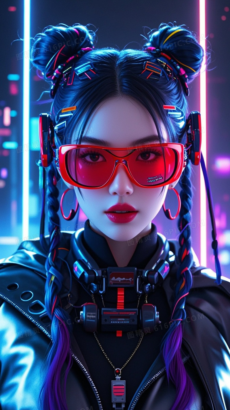 作品描绘了一个时尚少女