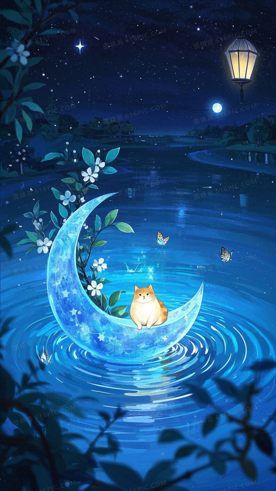 夜空中繁星闪烁深蓝色渐变的梦幻背景