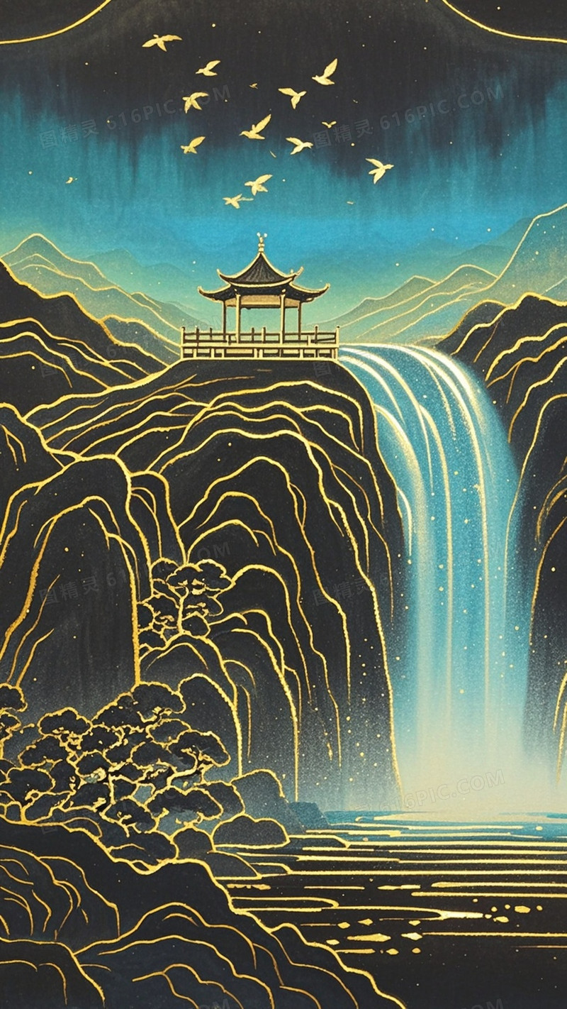 宋代工笔画风格中国山水图