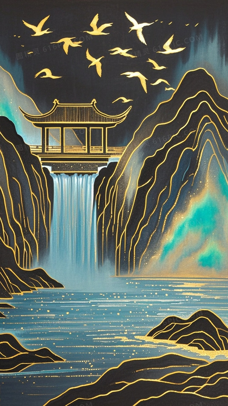 宋代工笔画风格中国山水图