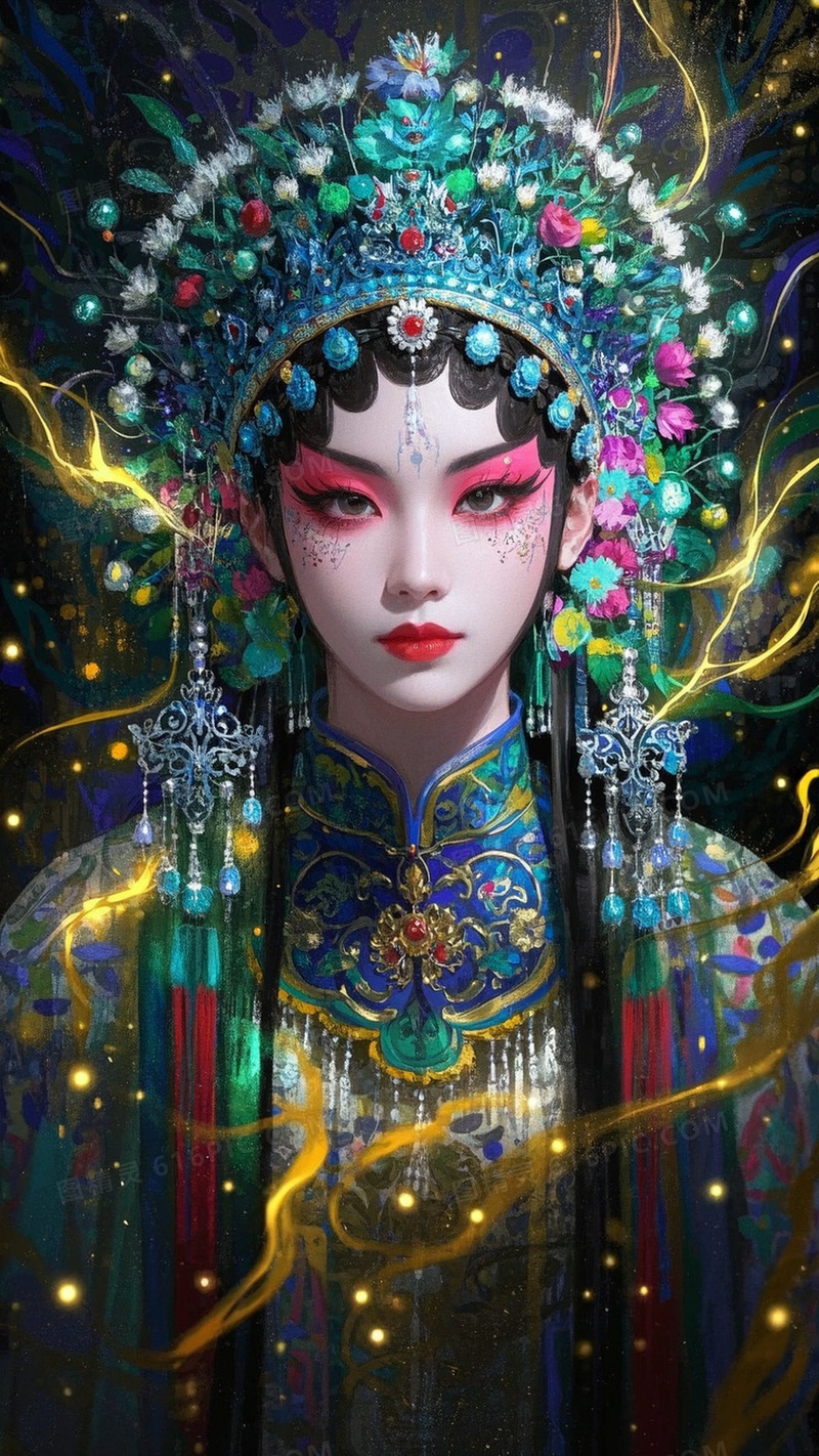 数字艺术风格透明水彩与数字艺术融合主题