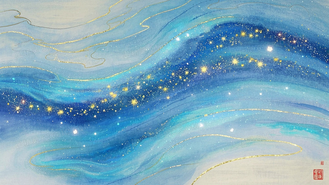 大面积的星河衔接写意工笔画