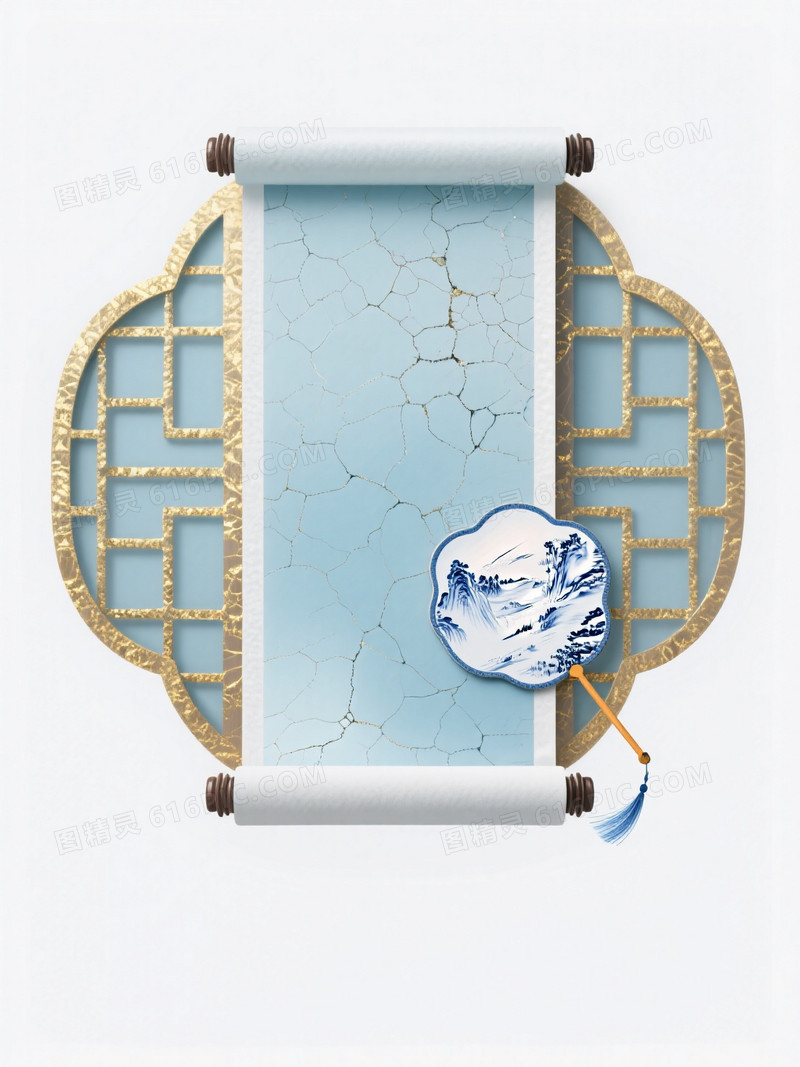 一张海报背景图插画青花瓷风格极简构图