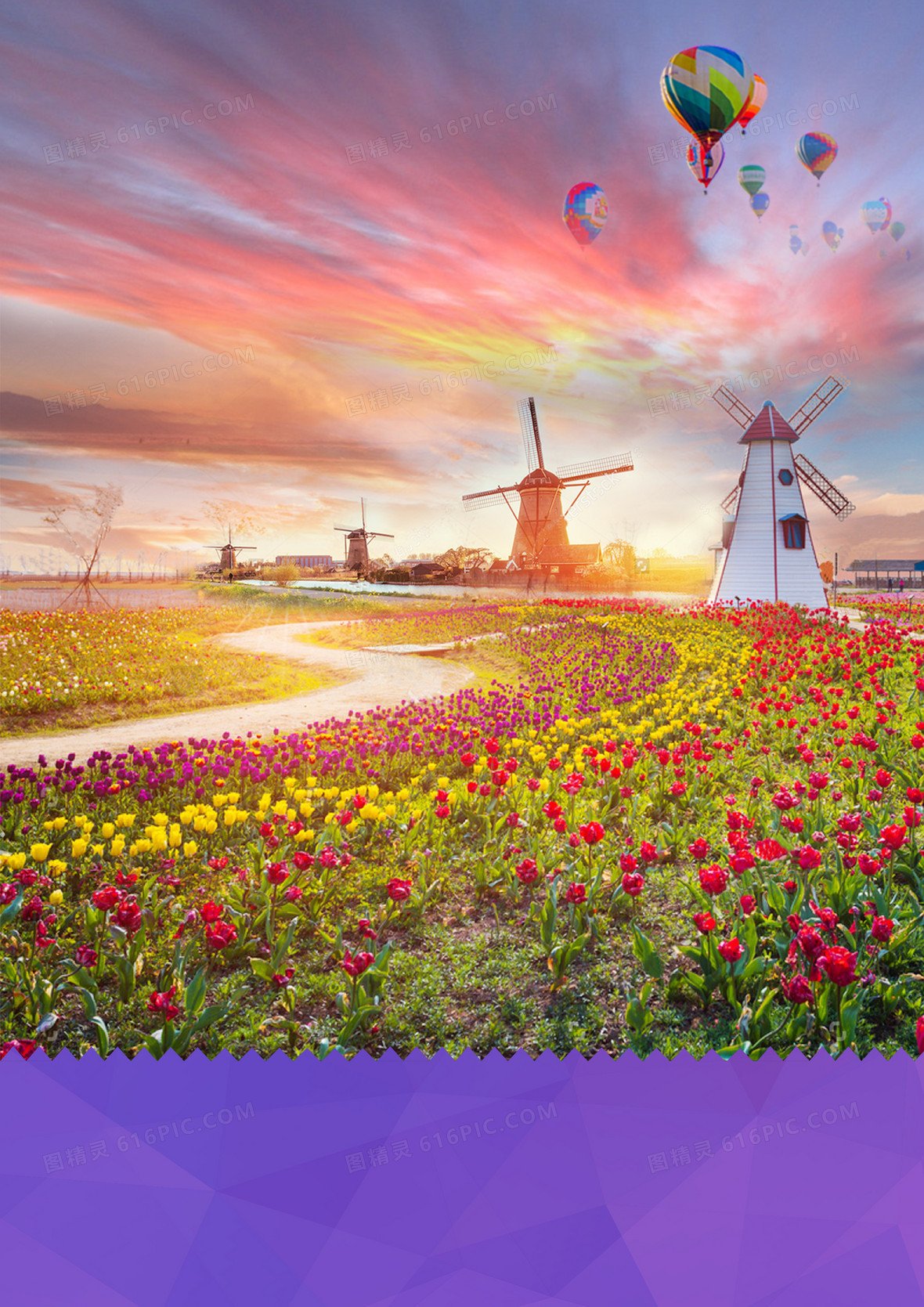 畅游欧洲荷兰郁金香旅游海报背景模板