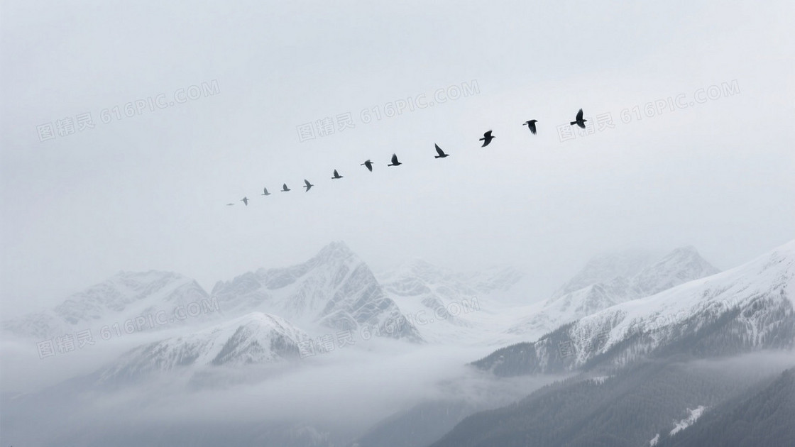 写实风光画风主体是被白雪覆盖的连绵山脉