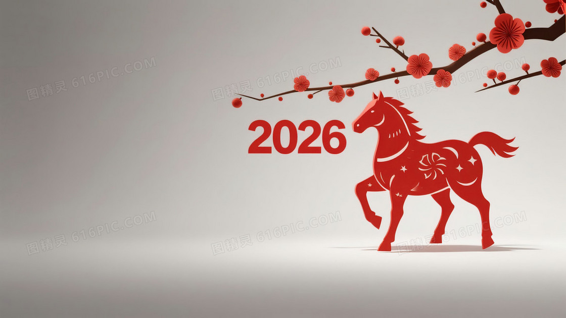 马年春节红色剪纸风简约背景图