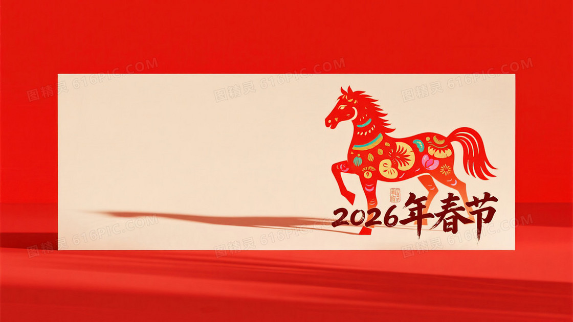马年春节红色剪纸马简约背景图