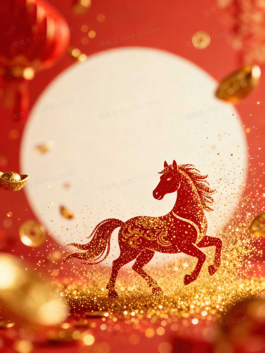 喜庆红金剪纸2026马年春节背景