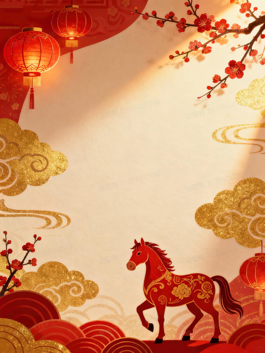 喜庆红色剪纸2026马年春节背景