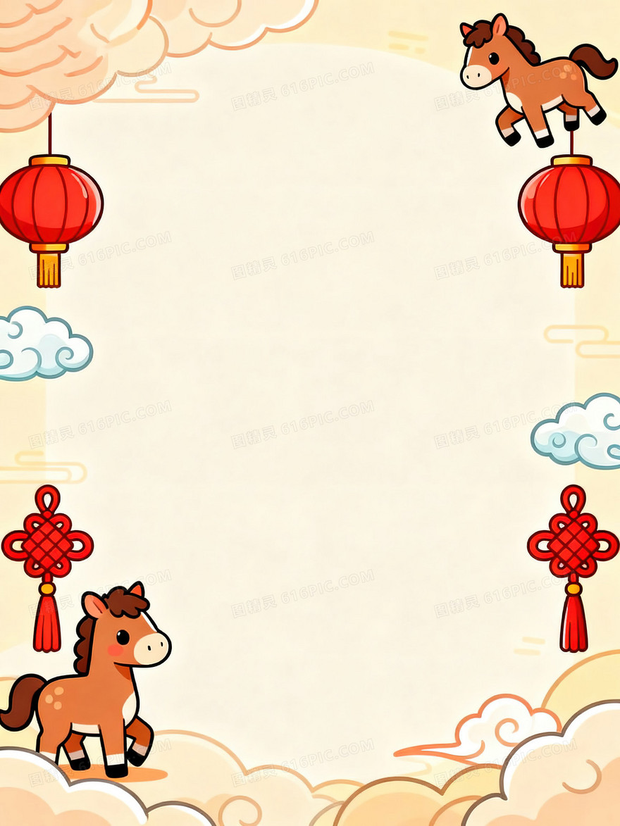 可爱卡通马年春节背景