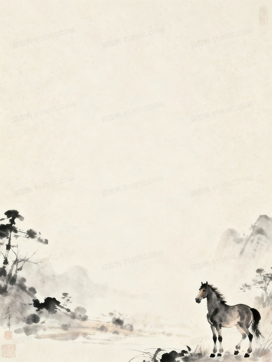 水墨中国风简约骏马背景图