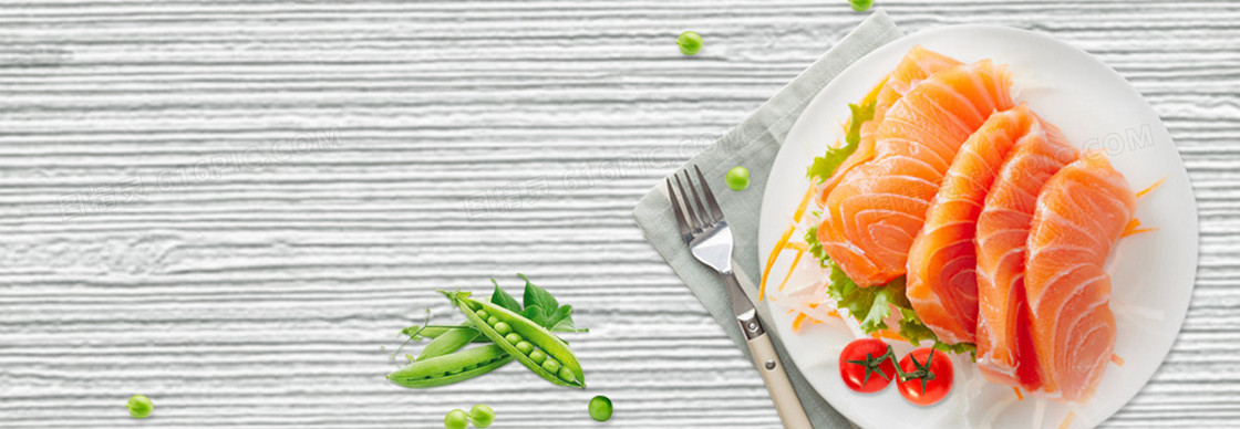 新鲜食品三文鱼豆荚纹理背景banner