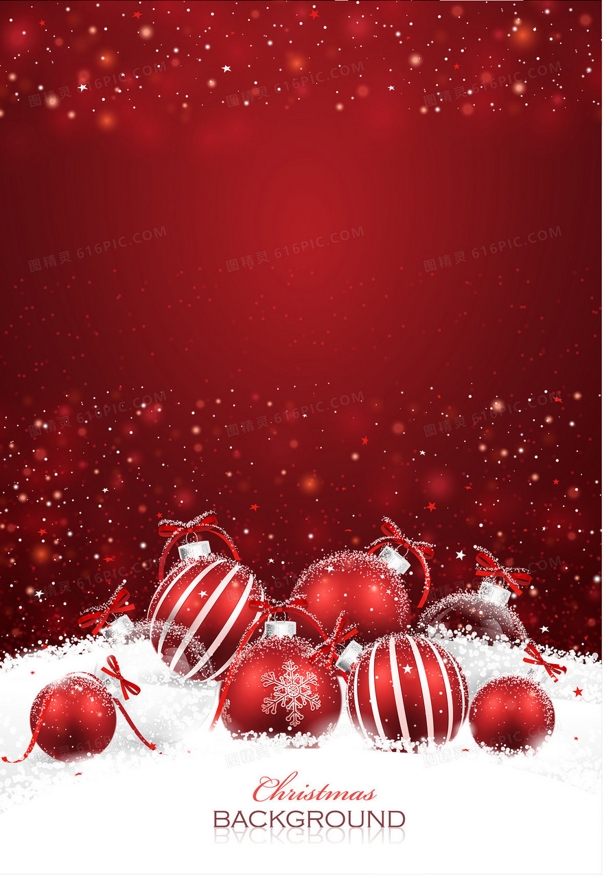 彩球红色圣诞海报背景素材