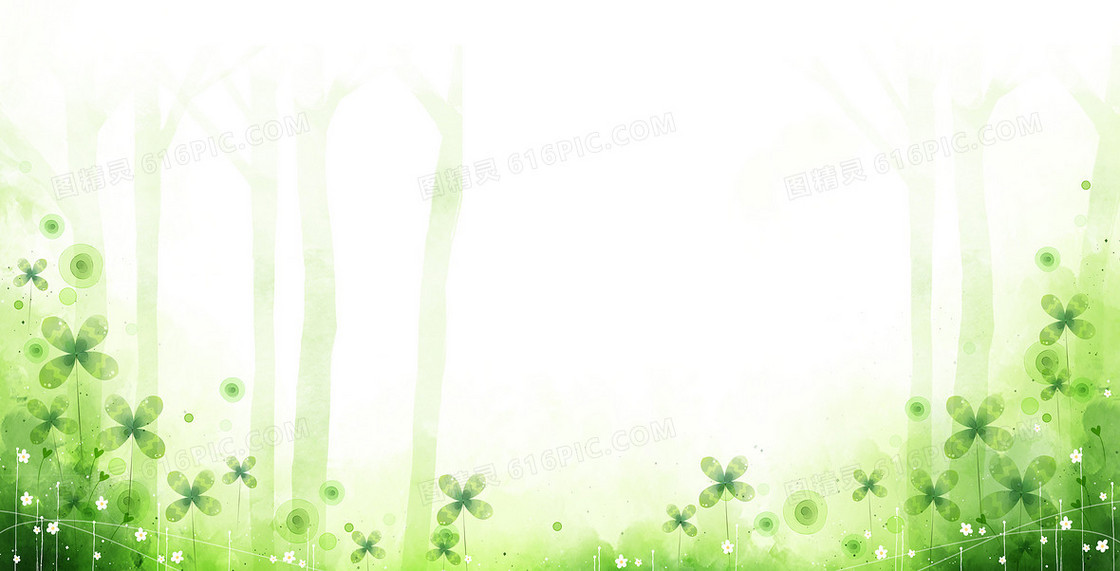 绿色手绘树木花草背景