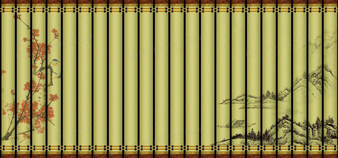 竹简屏风古书绿色中国风banner