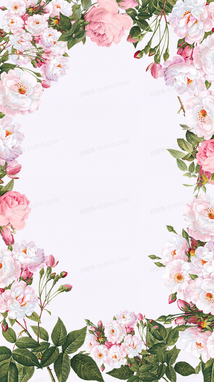 文艺粉色花瓣边框H5背景素材
