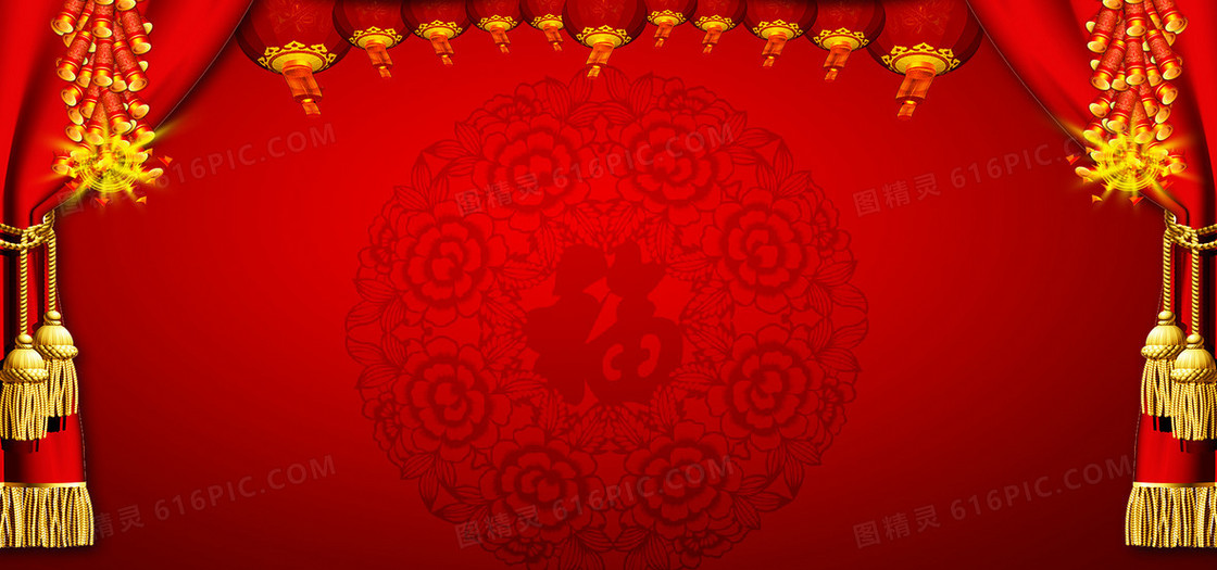 新年喜庆灯笼红色电商海报背景