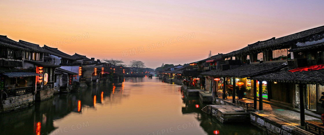 西塘古镇夜景旅游海报背景图