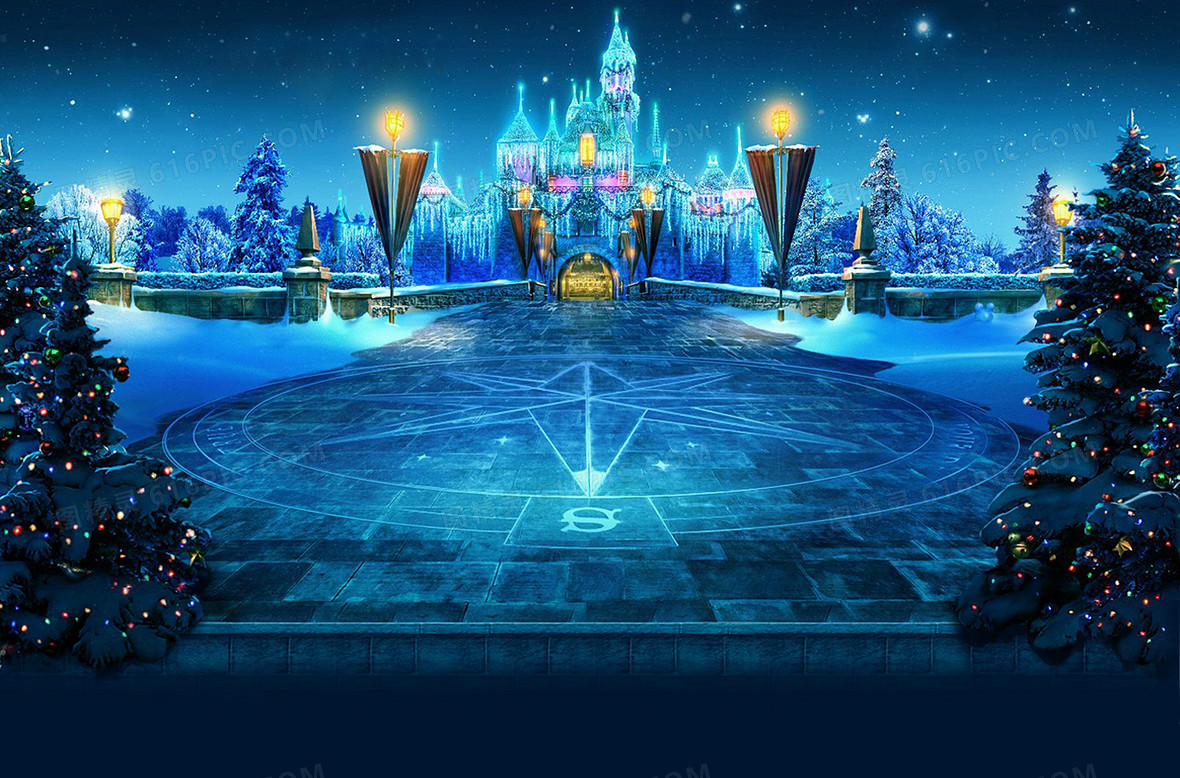 圣诞夜城堡图案海报背景