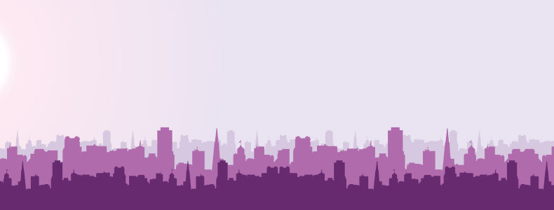 紫色浪漫城市剪影背景