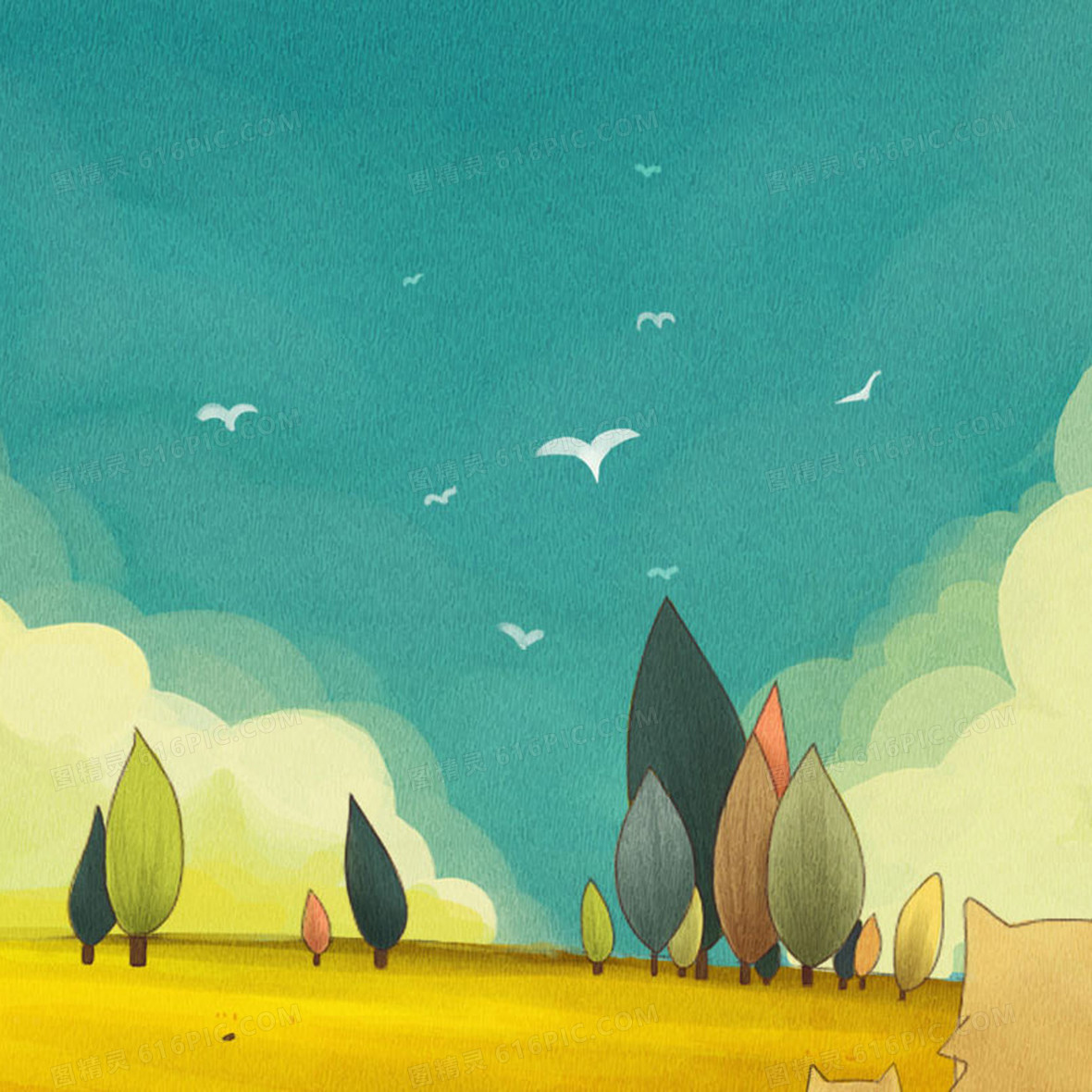 ll203薰衣草房子蓝天白云梦幻背景墙