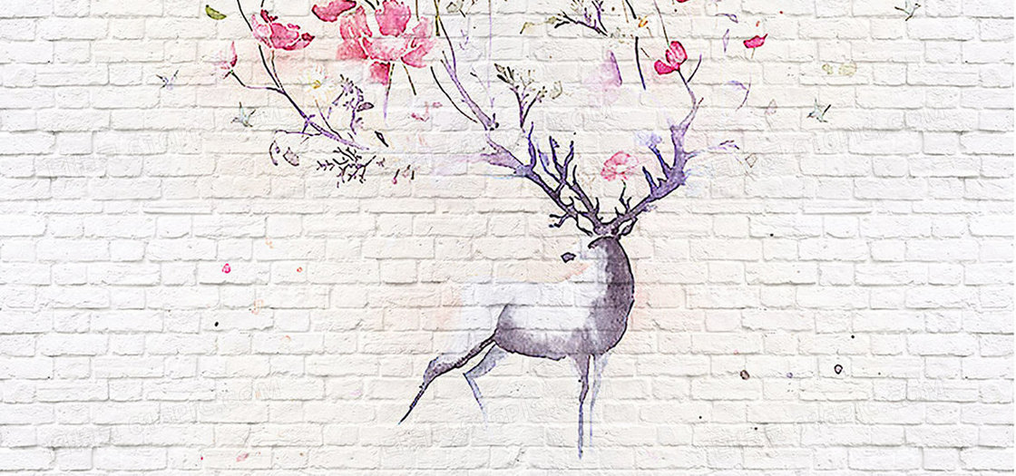 复古手绘麋鹿背景墙壁纸墙纸壁画