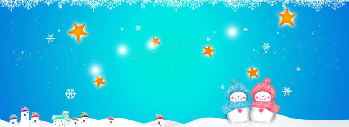 蓝色简约圣诞节雪花雪人荧光背景素材