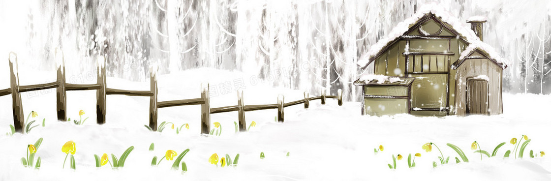卡通冬季雪景背景banner