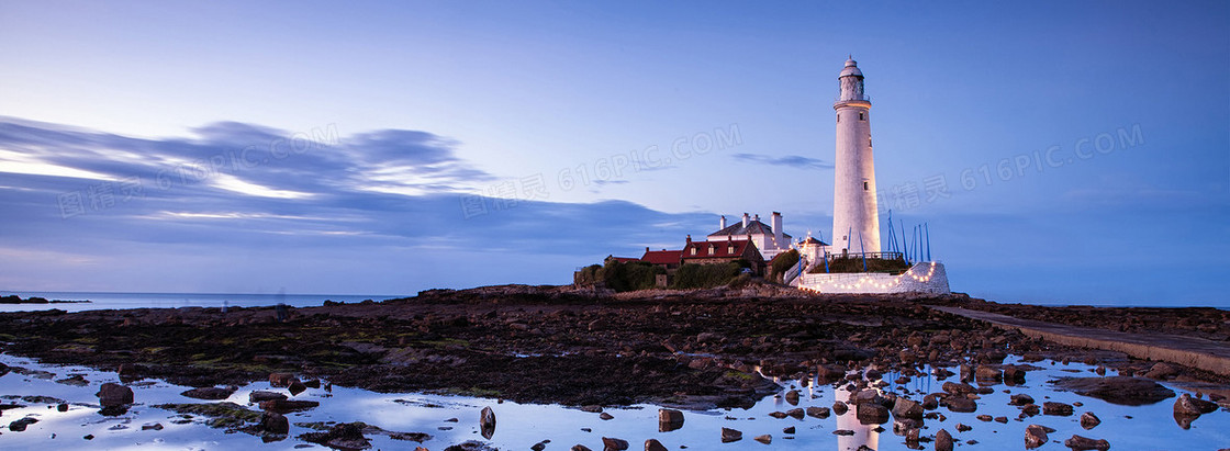 旅游建筑灯塔唯美海景背景banner