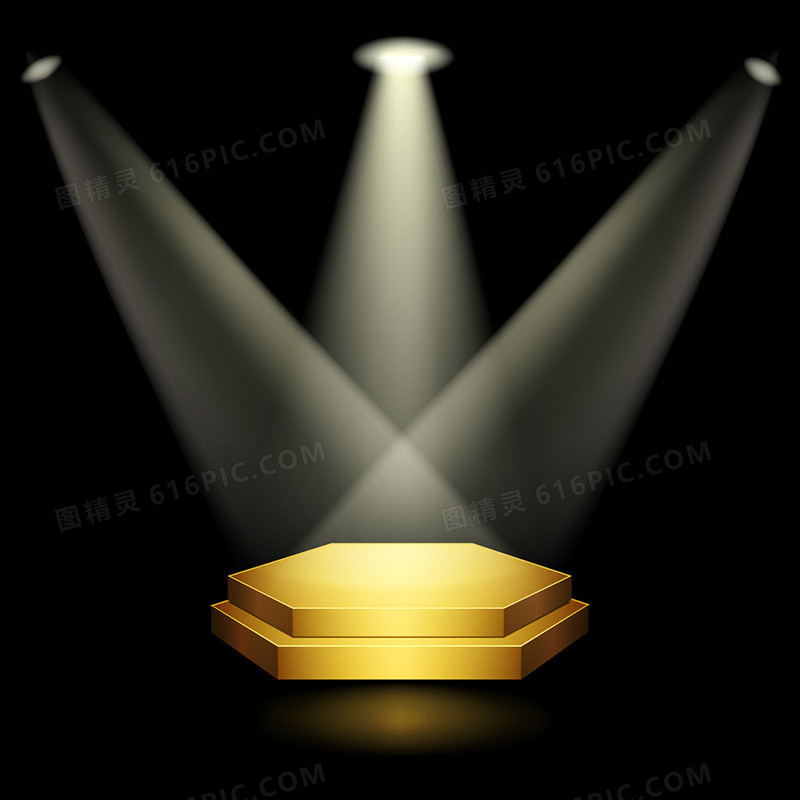 金色舞台聚光灯黑色背景