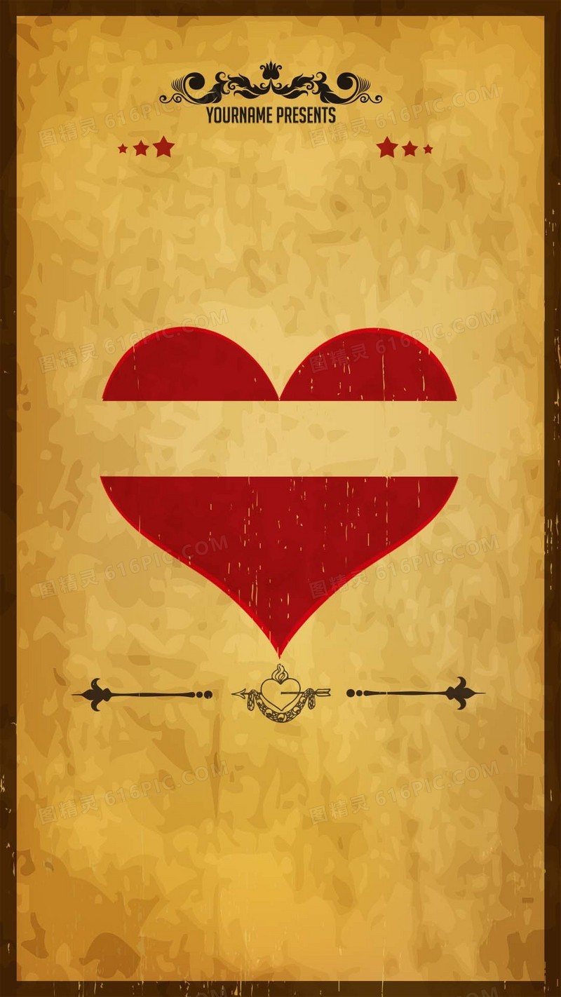 红色心形主题情人节复古欧式花纹H5背景