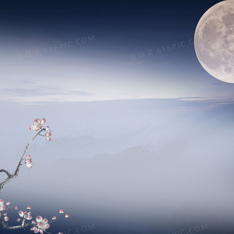 月亮花枝中秋背景图