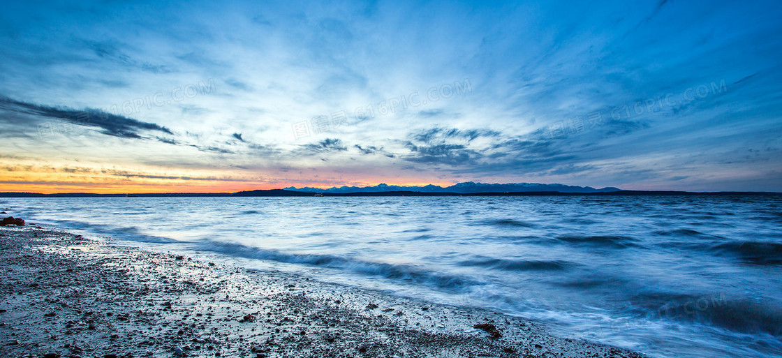 夕阳大海海报素材