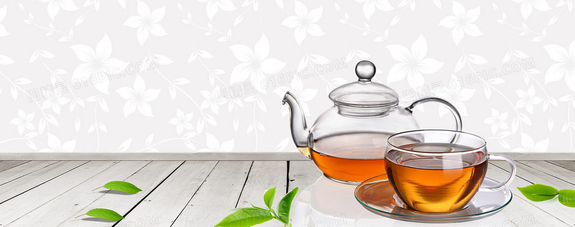 简约清新玻璃壶茶艺背景
