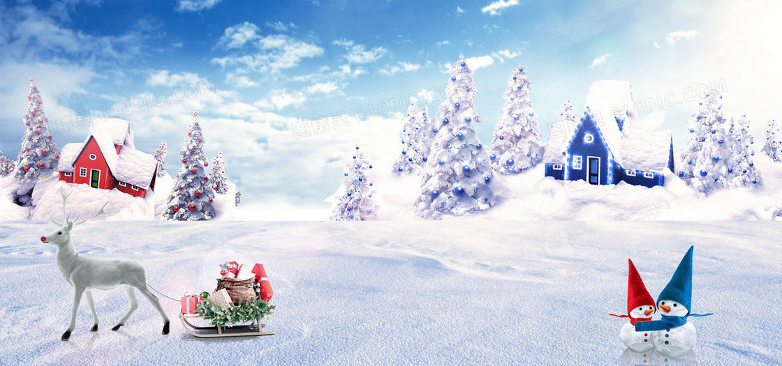 圣诞节雪地驯鹿促销海报banner