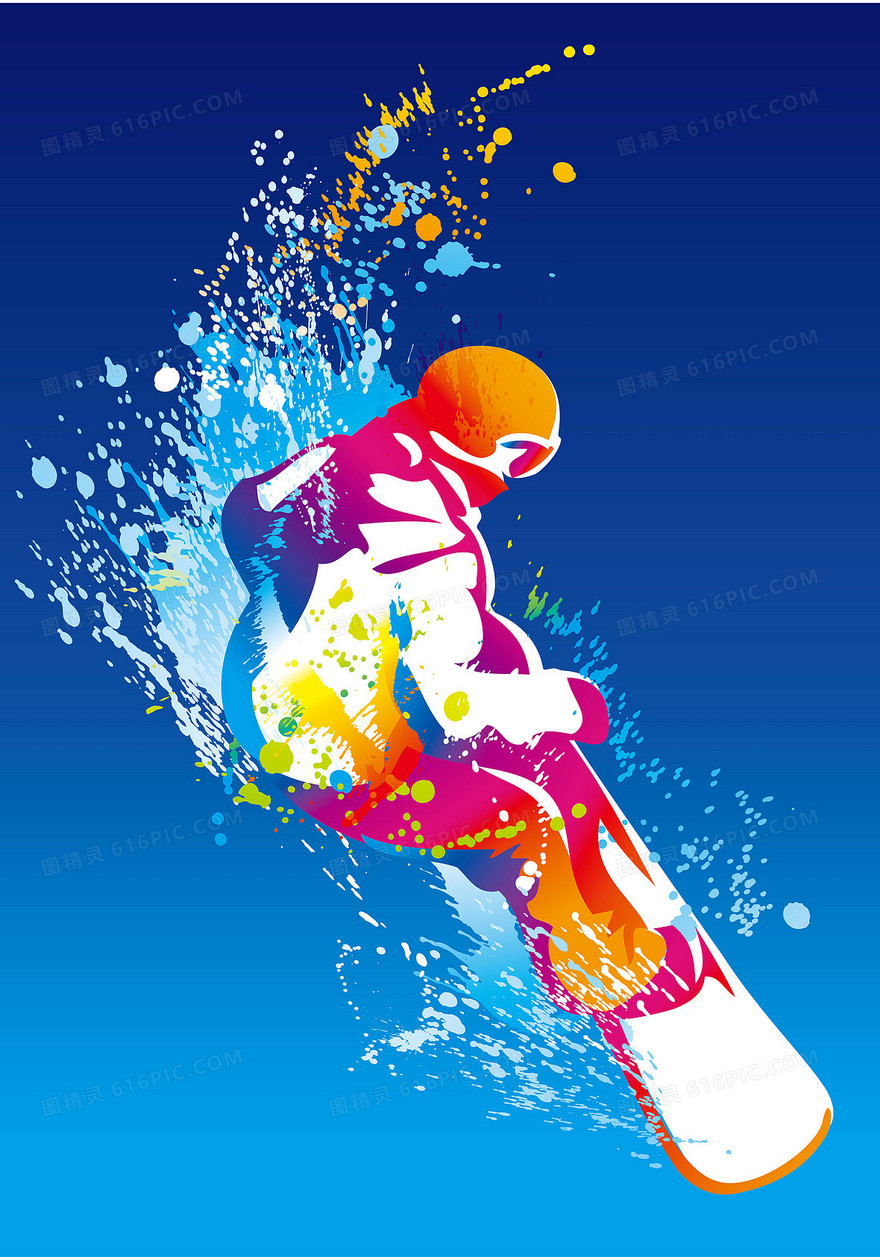 动感滑雪运动蓝色渐变背景