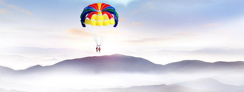 淘宝山脉云层热气球详情页海报背景