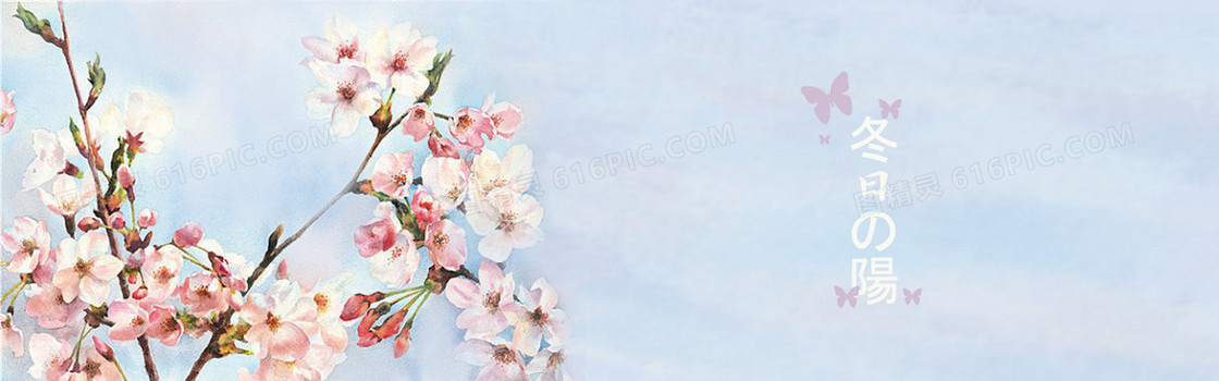蓝天粉色桃花手绘涂抹背景