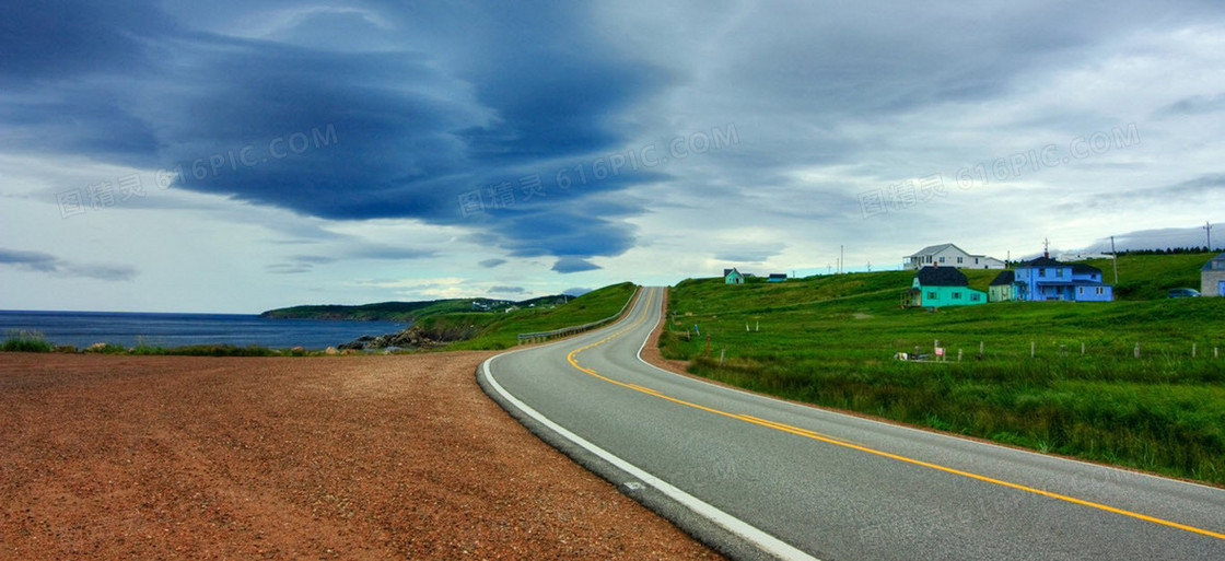 风景蓝天白云道路背景