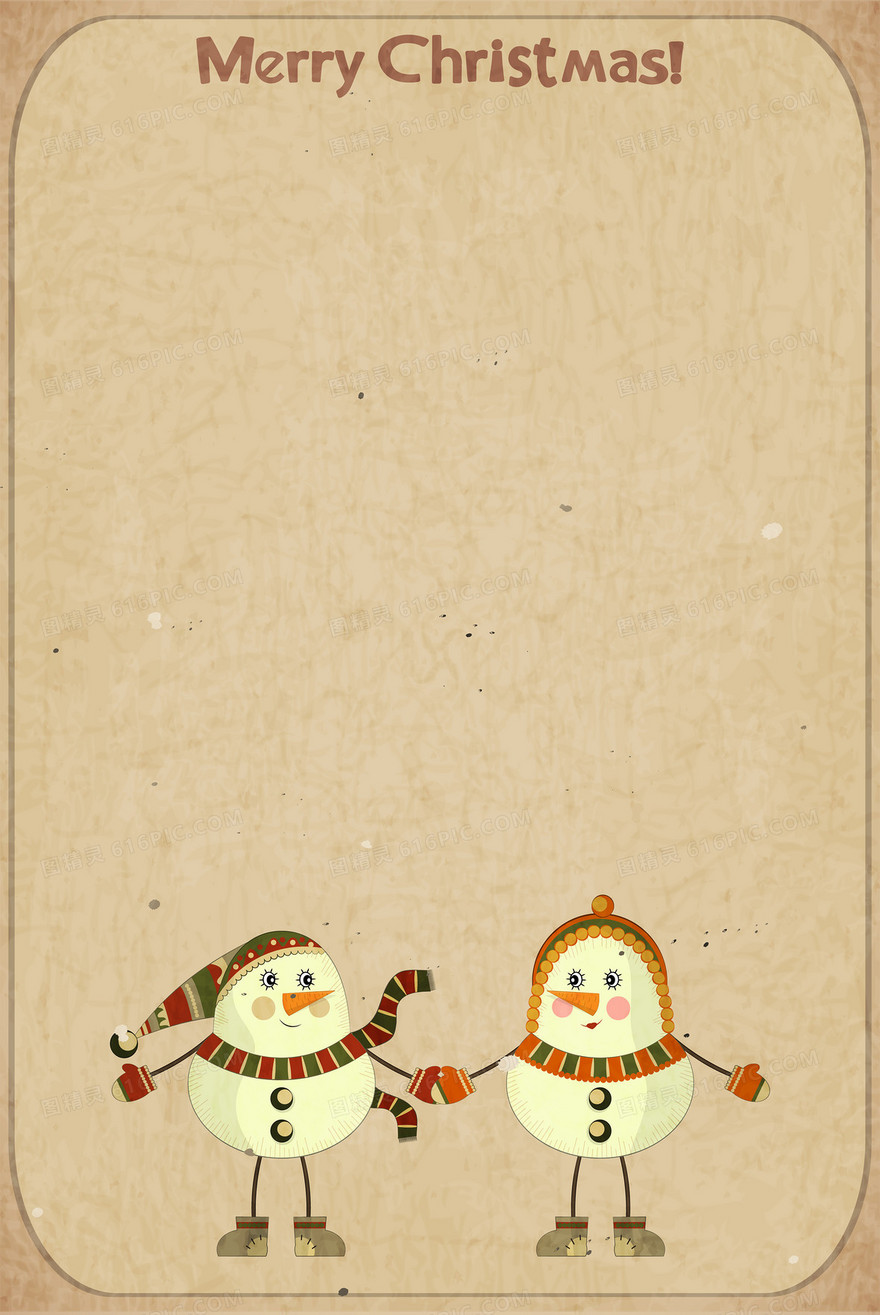 复古小雪人拉手圣诞海报背景素材