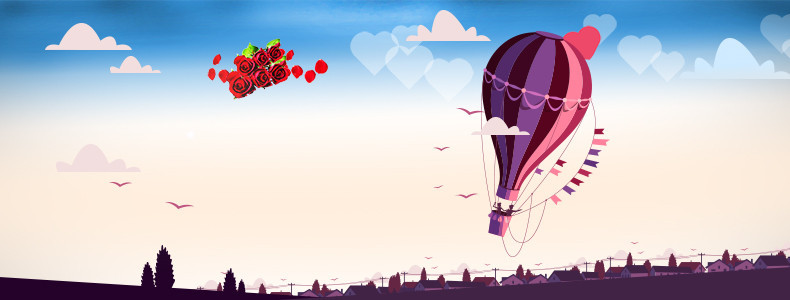 214浪漫情人节热气球玫瑰花详情页海报背景