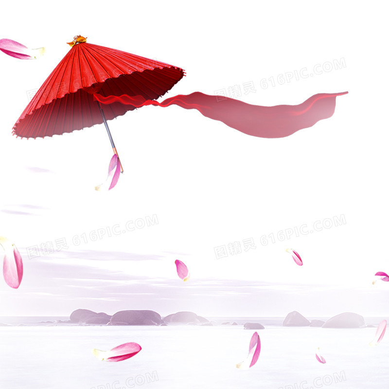 浪漫梦幻花瓣丝带雨伞背景