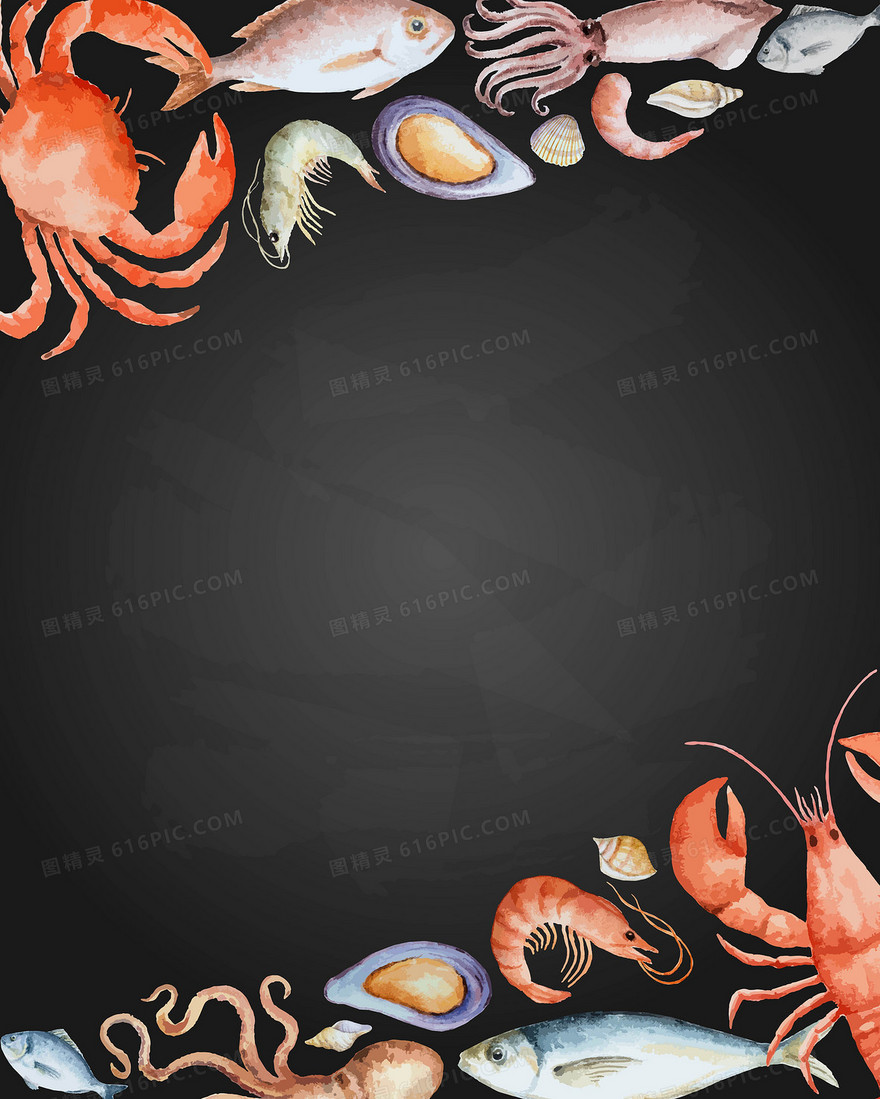 矢量水彩手绘海鲜食品背景