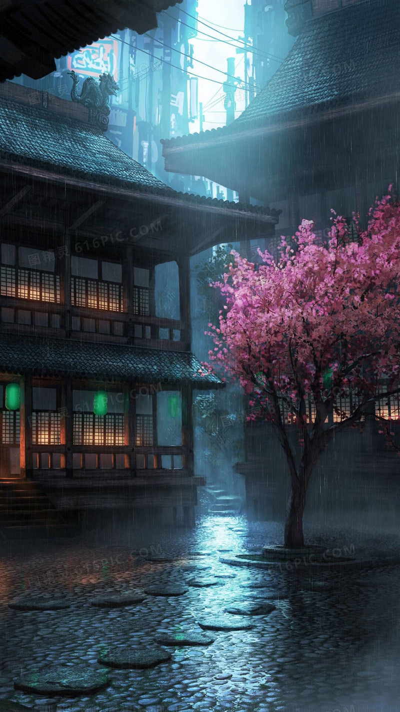 建筑花卉风景H5背景