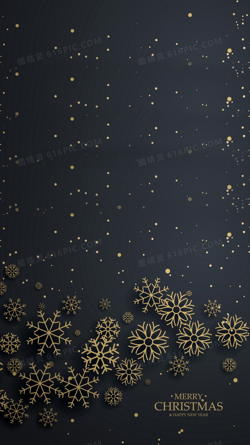 黑色圣诞背景和金色雪花H5背景